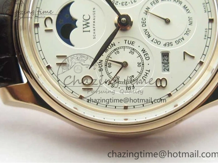 MIROTIME 0308 Compact Portugieser Perpetual Calendar IW503302 RG V9F 1:1 Best Edition White Dial on Brown Leather Strap A 7113